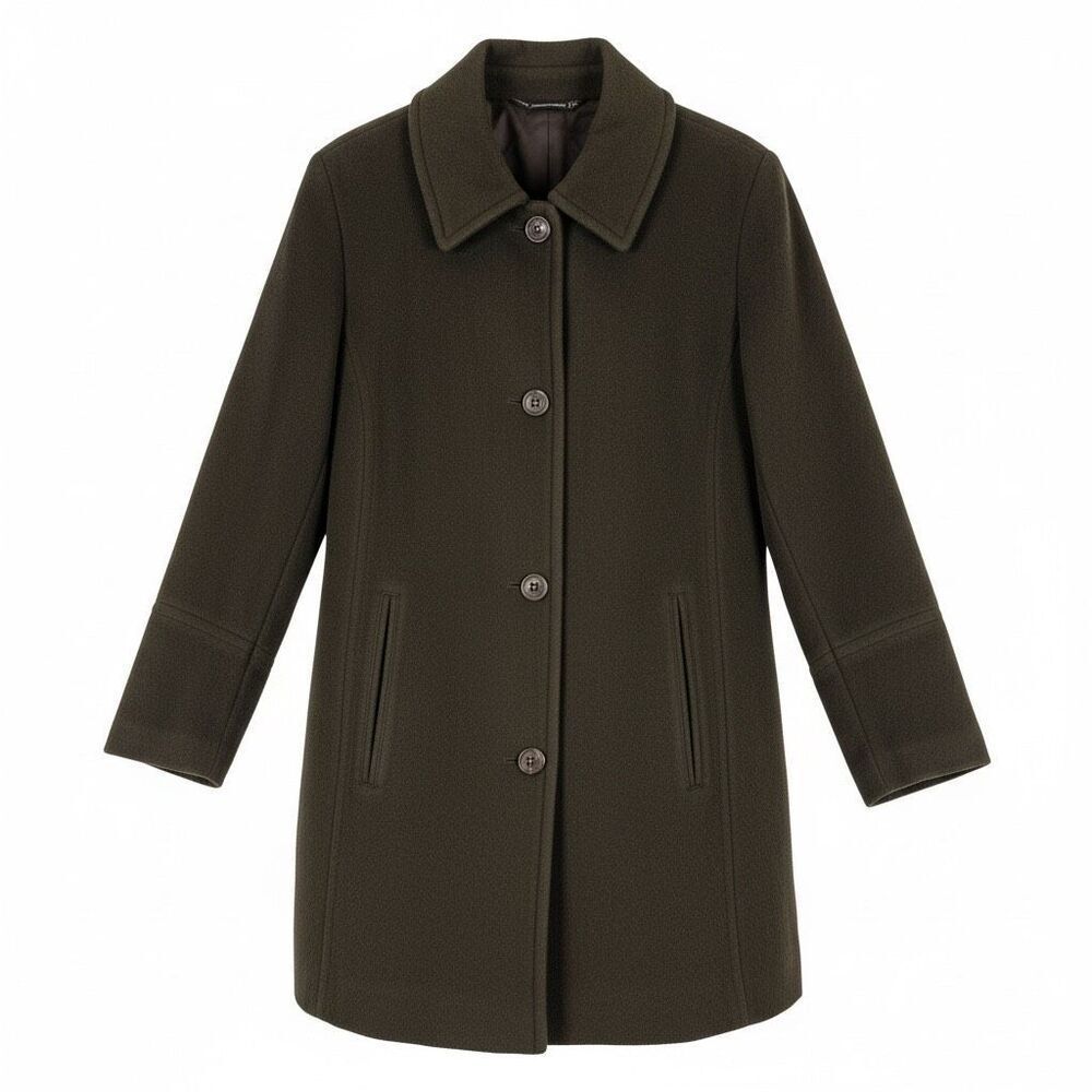 Calvin Klein Wool Angora Blend Tailored Coat Brown Classic Button Front